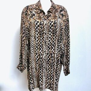 Elisabeth Liz Claiborne Silk Button Up Tunic Top Animal Print Womens Size 2X
